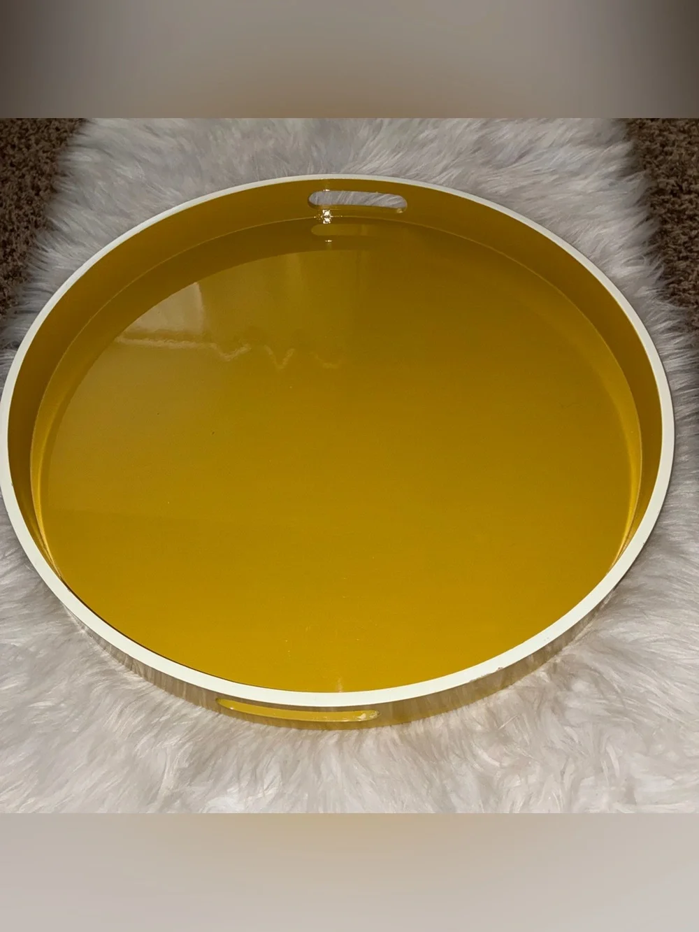 West Elm Large Lacquer Round Tray (21”) Round Mustard Yellow Serving Tray
